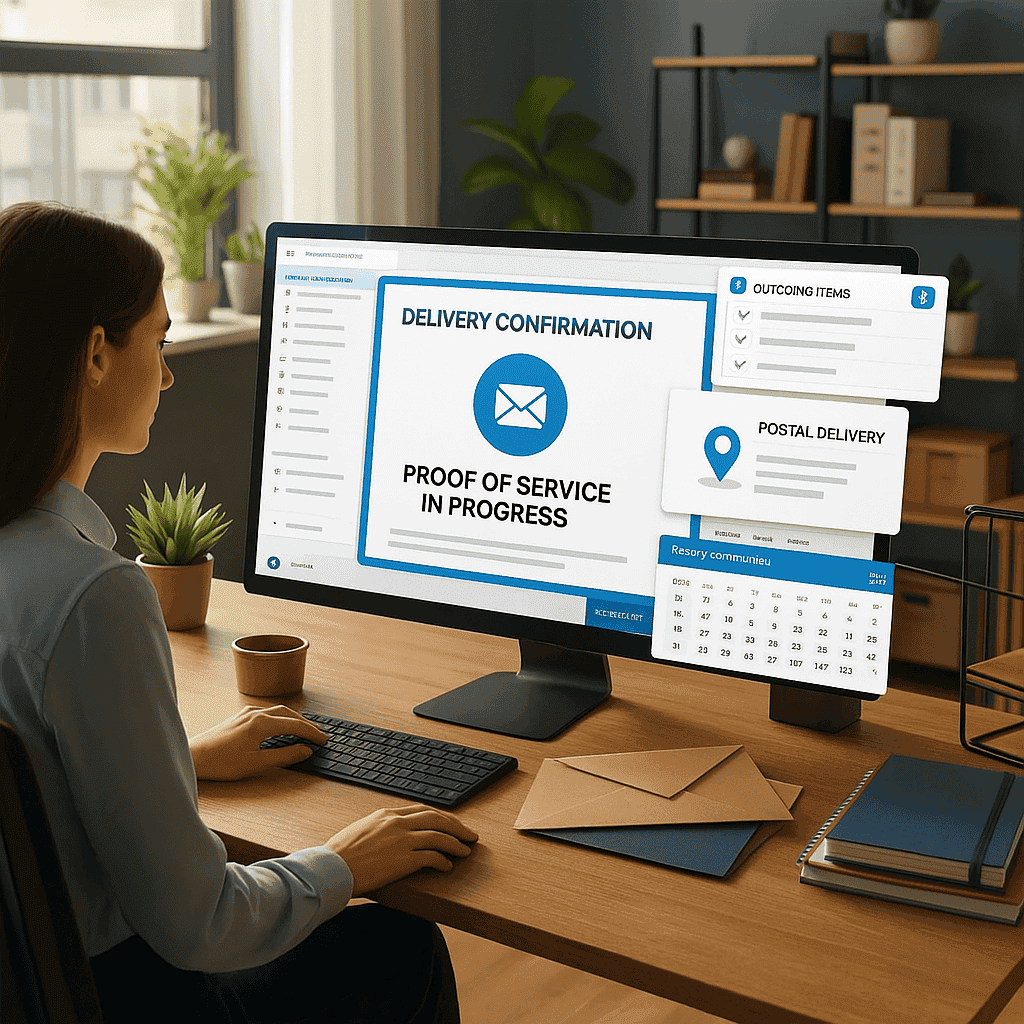 Notice service dashboard showing tracking and compliance features